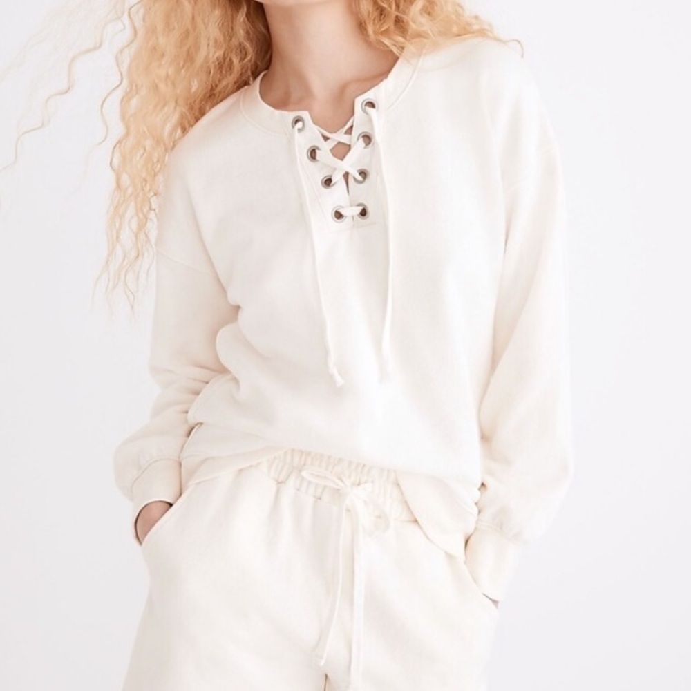 NWT Madewell ivory cream lace-up sweatshirt